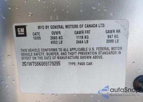 2006 Chevrolet Impala Lt z USA, uszkodzony, nr VIN 2G1WT58K069179295